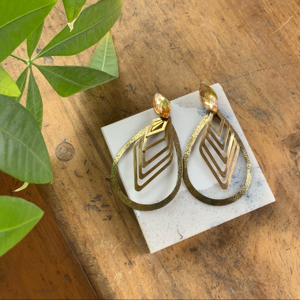 Gold Vintage Dangly Topaz Earrings
